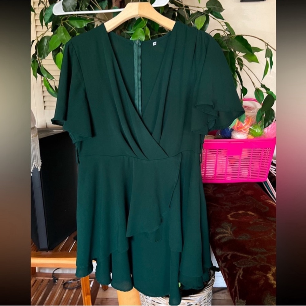 Green Ruffled Wrap Mini Dress